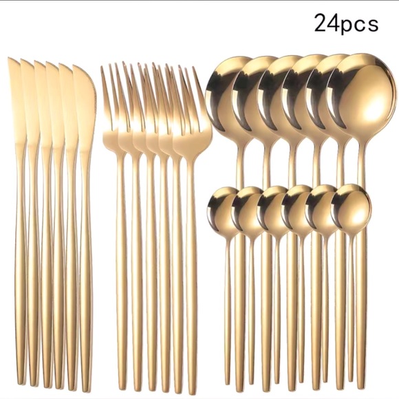 Dining 24 Piece Gold Colored Stainless Steel Modern Utensil Set